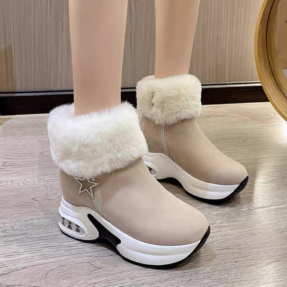 New Winter Women's Fashionable Solid-Color Faux-Fur Lined Ankle Boots with Hidden Wedges (Combat/Martin Style)