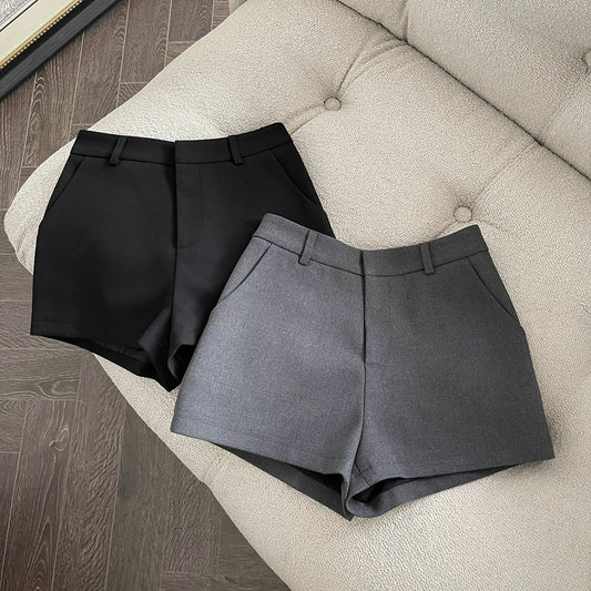 FASC homemade high waist black suit shorts women 2025 new spring and summer outer wear gray small size slim hot pants