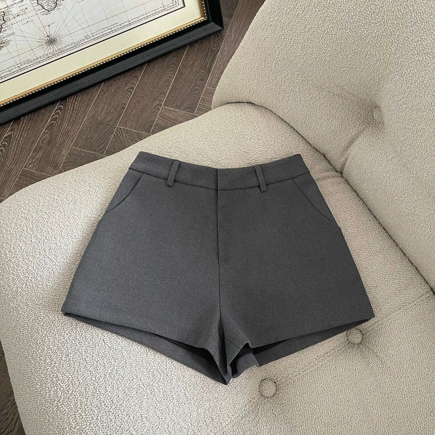 FASC homemade high waist black suit shorts women 2025 new spring and summer outer wear gray small size slim hot pants