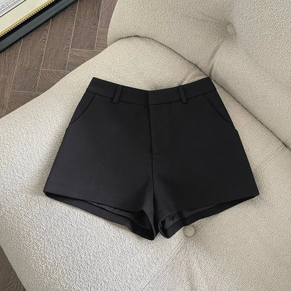 FASC homemade high waist black suit shorts women 2025 new spring and summer outer wear gray small size slim hot pants