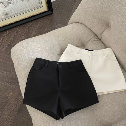 FASC homemade white suit shorts women 2025 new high waist versatile slim fashion niche black hot pants
