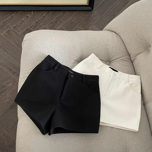 FASC homemade white suit shorts women 2025 new high waist versatile slim fashion niche black hot pants