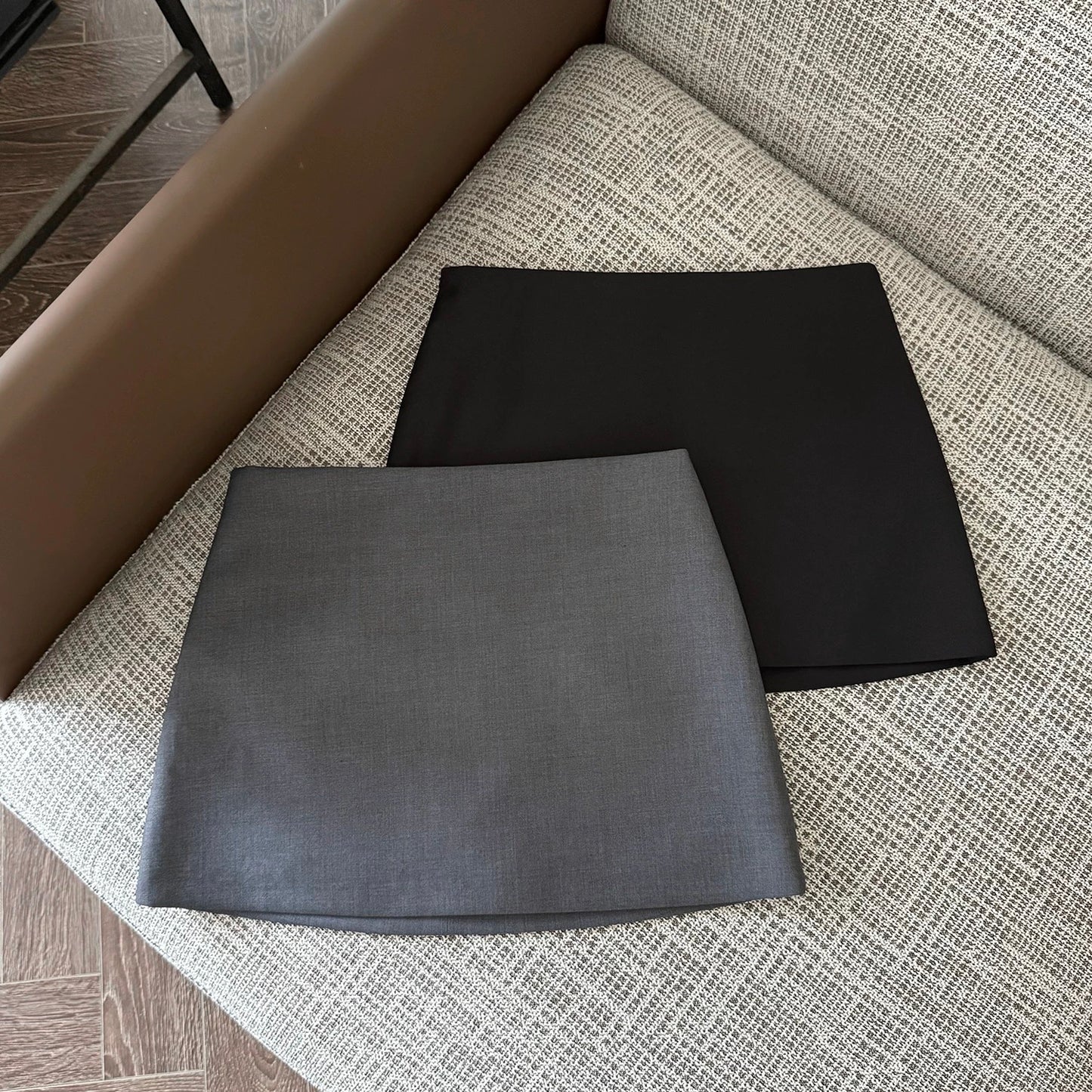 FASC homemade suit gray skirt female summer 2025 new hip skirt black high waist short skirt