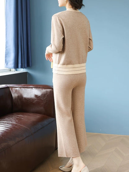 Young mother's small fragrance suit spring and autumn new middle-aged women's knitted sweater top two-piece set fashionable age reduction