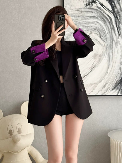 Women's professional suit jacket, 2025 autumn new style, fashionable Korean style, casual and versatile, black loose fit, youthful blazer.