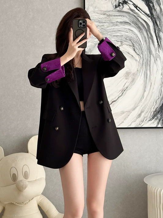 Women's professional suit jacket, 2025 autumn new style, fashionable Korean style, casual and versatile, black loose fit, youthful blazer.