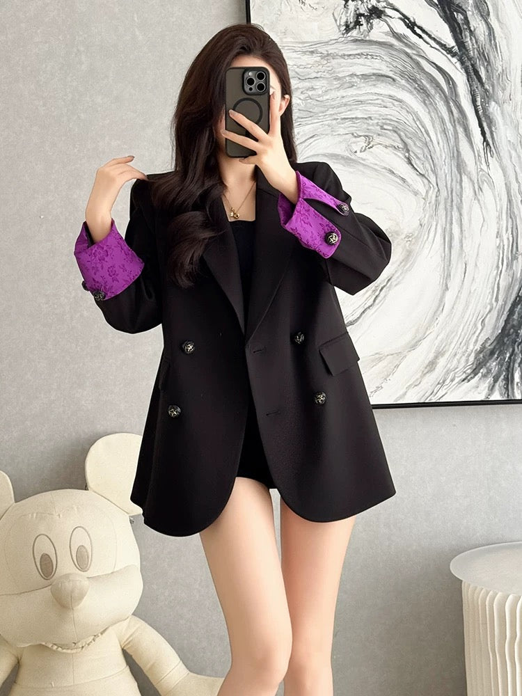 Women's professional suit jacket, 2025 autumn new style, fashionable Korean style, casual and versatile, black loose fit, youthful blazer.