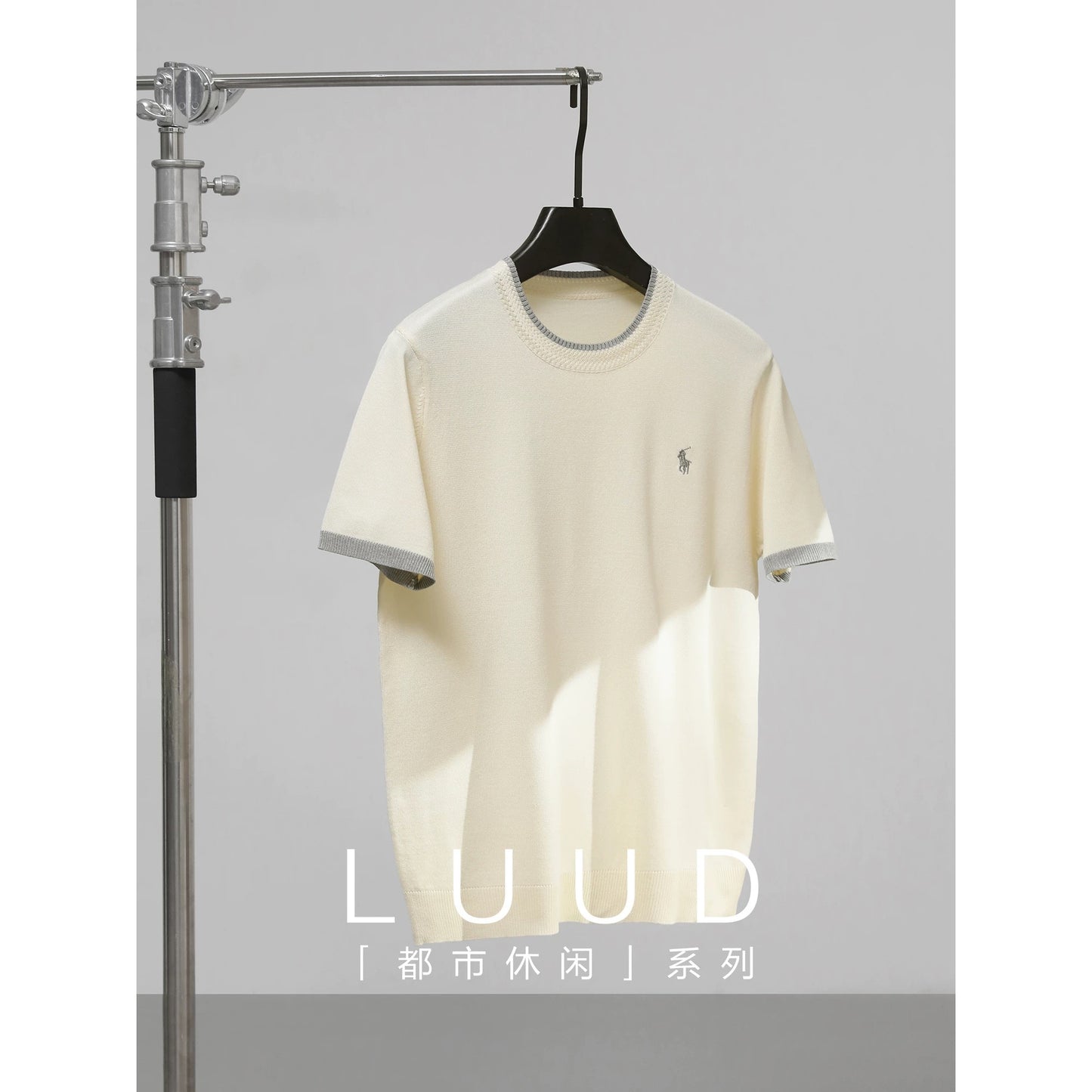 LUUD Cool Silk Cool Blended T-shirt Men's Summer Urban Commuter Colorblock Short Sleeve Retro Round Neck T-shirt