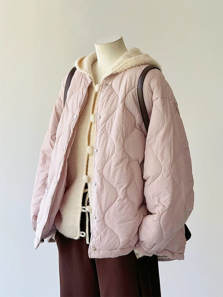 CHAO level recommendation! Full of girlishness~Korean cherry blossom pink round neck cardigan down padded jacket for women for small people