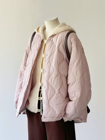 CHAO level recommendation! Full of girlishness~Korean cherry blossom pink round neck cardigan down padded jacket for women for small people