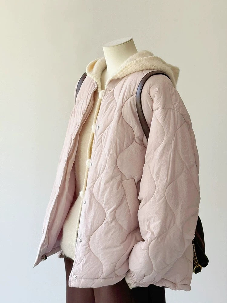 CHAO level recommendation! Full of girlishness~Korean cherry blossom pink round neck cardigan down padded jacket for women for small people