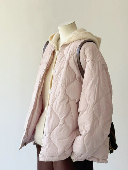 CHAO level recommendation! Full of girlishness~Korean cherry blossom pink round neck cardigan down padded jacket for women for small people