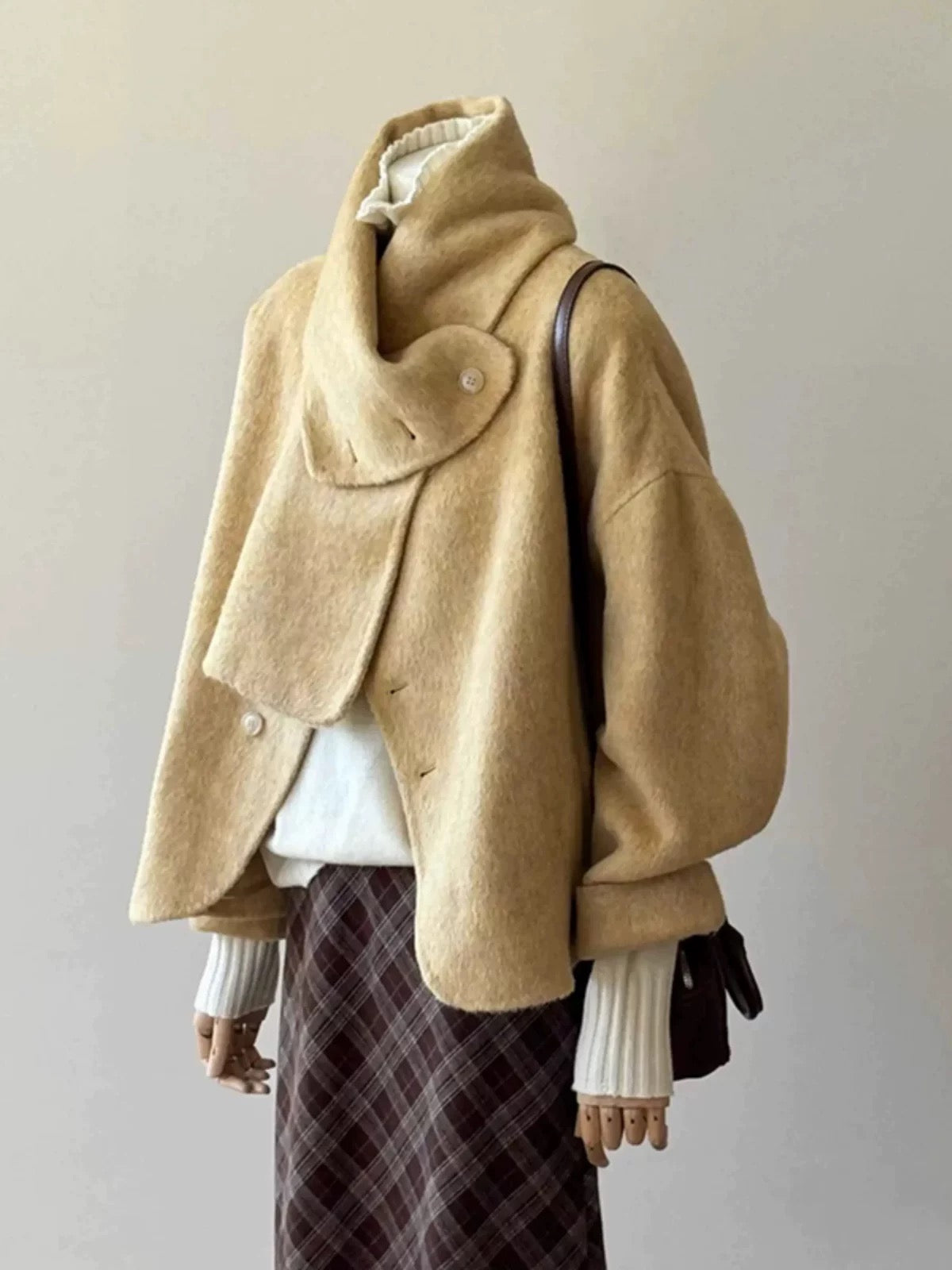 Plus size women's clothing is super good-looking for small people, double-sided woolen coat for women, new winter design, scarf, one outfit, two wears
