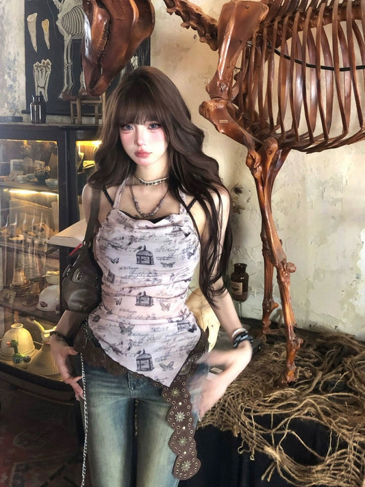 Nan Lixiang Butterfly Bone Pure Desire Beautiful Back Camisole Women's Summer Waistless Backless Irregular Slim Butterfly Top