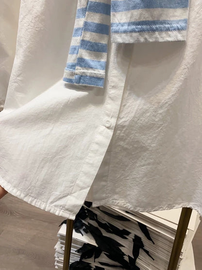 [Xiao Ai stall real shot] Fashionable and fresh fake two-piece striped shawl rolled sleeve shirt women's summer Korean style top