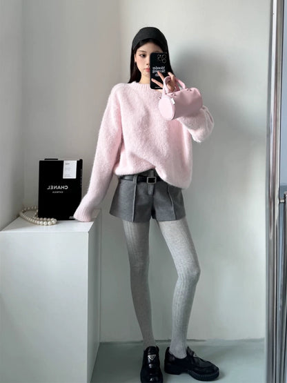[Little Relatives] Strawberry Gummy 2024 Autumn and Winter New Style Korean Style Baby Pink Warm Loose Sweater