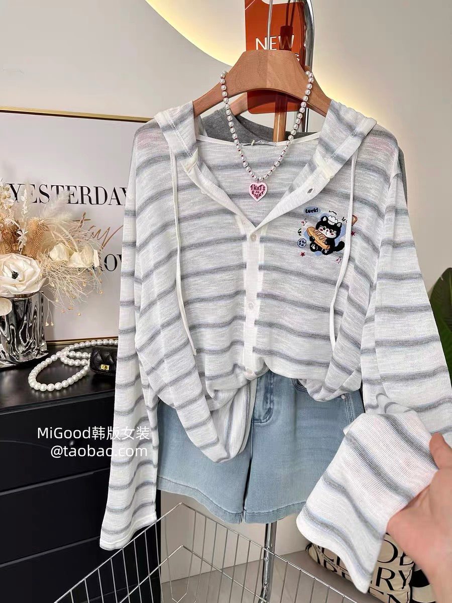 Summer sun protection cardigan ~ 2026 new Korean style striped