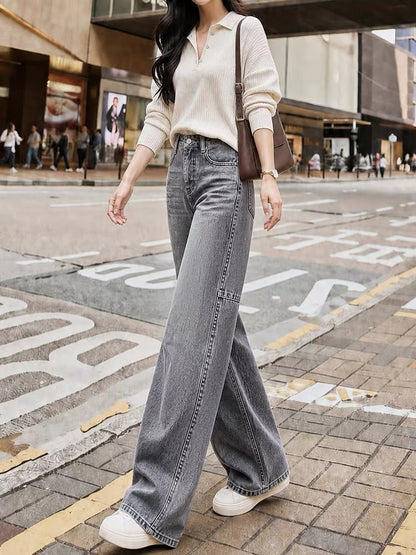 Autumn 2026 New Women's Wide-Leg Jeans: High-Waisted, Slimming, Loose Fit with a Fluid Drape—Stylish "Banana-Cut" Style Ideal for Petites.