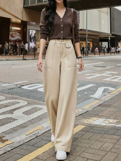 Women's High-Waisted Wide-Leg Cargo Jeans (New for Autumn 2026) – Slimming, Flattering, and Versatile Retro-Style Trousers