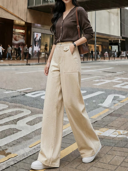 Women's High-Waisted Wide-Leg Cargo Jeans (New for Autumn 2026) – Slimming, Flattering, and Versatile Retro-Style Trousers