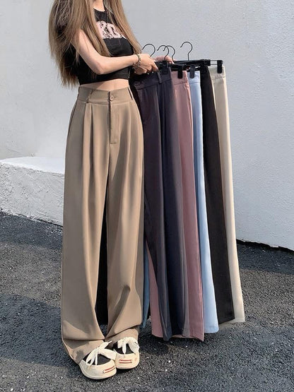 Black suit pants casual pants women autumn loose wide-leg pants straight pants high waist mopping trousers khaki pants