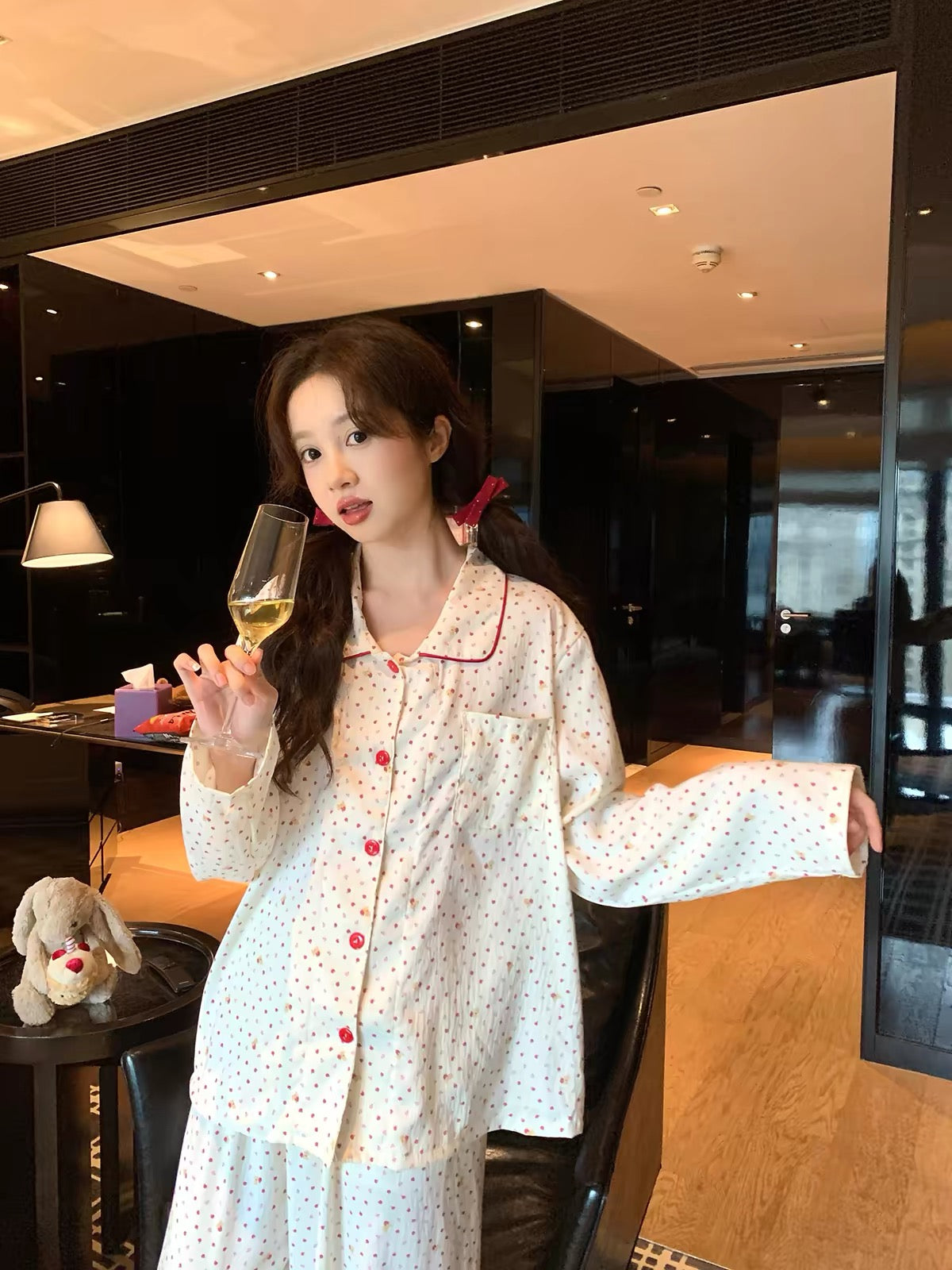 Xinbangbang Homedress Women's Sweet-Style Printed Long-Sleeve Pajama Set – Autumn Collared Loungewear Suitable for Casual Wear