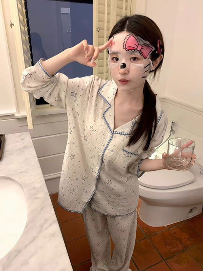Xinbangbang Homedress Women's Korean-Style Star-Print Pajama Set – Soft, Comfortable Loungewear (Autumn 2026)
