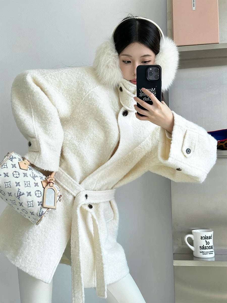 [Little Relatives] Coconut Glutinous Rice Zhi 2024 Winter New Style Wool Woolen Long Coat