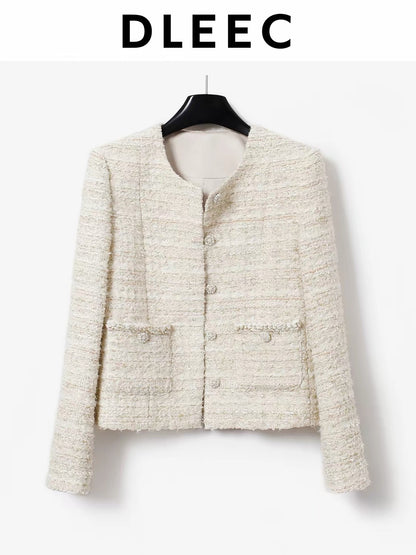 DLEEC Shimmer-Thread Tweed Jacket – A chic, stylish "l-style" piece featuring a single-breasted design; perfect for a sophisticated yet casual look.