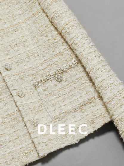 DLEEC Shimmer-Thread Tweed Jacket – A chic, stylish "l-style" piece featuring a single-breasted design; perfect for a sophisticated yet casual look.