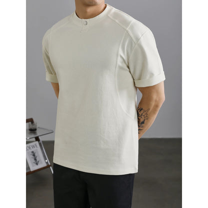 LUUD trendy brand design rivet decoration round neck short-sleeved T-shirt men's summer small neckline casual T-shirt top