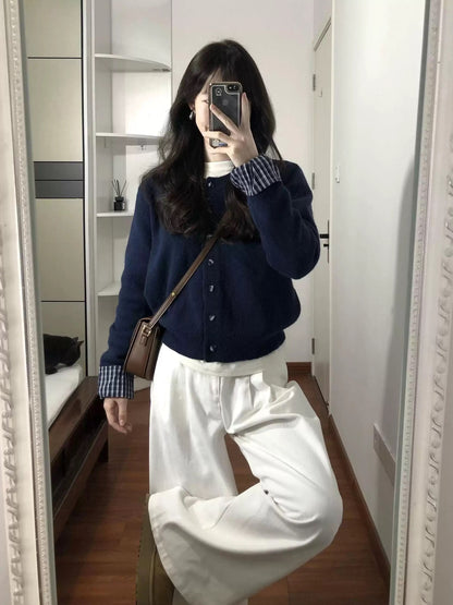 Autumn/Winter Style Two-Piece Knit Cardigan Sweater Set for Women, Korean Style, Relaxed and Casual Pants