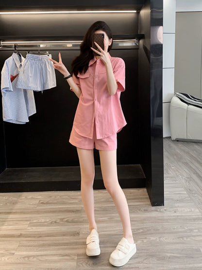 College style shirt shorts casual suit for women 2024 new style Xia Ke salt can sweet fried street salt series light mature three-piece set