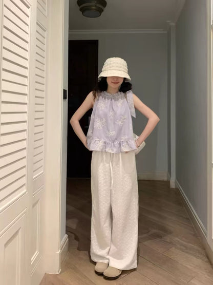 [60% Off Clearance] PtonUmi Island Purple Mist Purple Tie-Waist Off-Shoulder Top for Women, Summer Halter Neck Top
