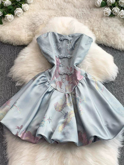 2025 Summer French Style Slim Fit Tuxedo Dress for Women, with Beaded Jacquard and a Courtly Style