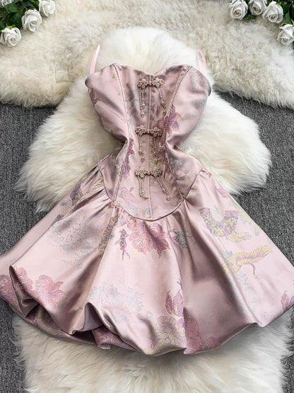 2025 Summer French Style Slim Fit Tuxedo Dress for Women, with Beaded Jacquard and a Courtly Style