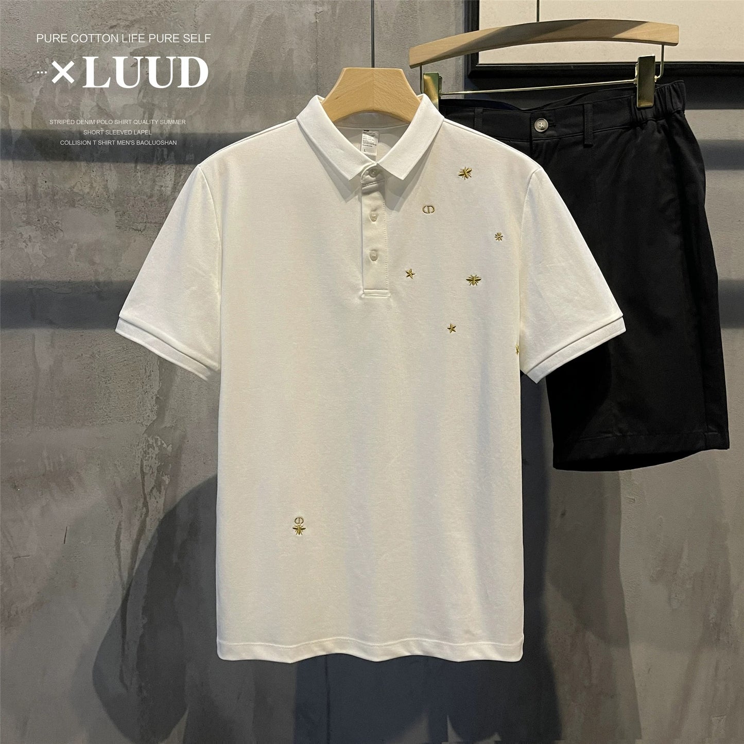 LUUD light luxury high-end small embroidery POLO shirt men's summer comfortable slim fit short-sleeved Polo shirt top