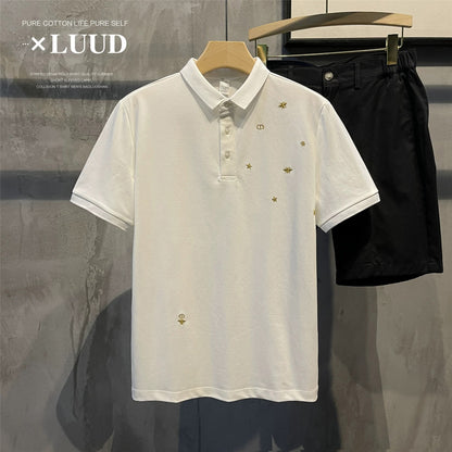 LUUD light luxury high-end small embroidery POLO shirt men's summer comfortable slim fit short-sleeved Polo shirt top