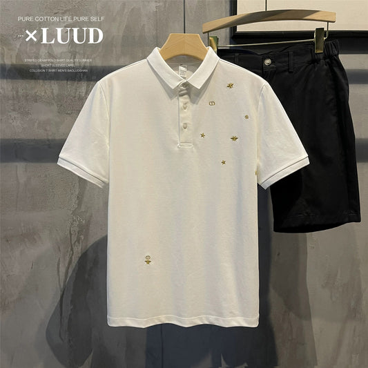 LUUD light luxury high-end small embroidery POLO shirt men's summer comfortable slim fit short-sleeved Polo shirt top