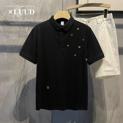LUUD light luxury high-end small embroidery POLO shirt men's summer comfortable slim fit short-sleeved Polo shirt top