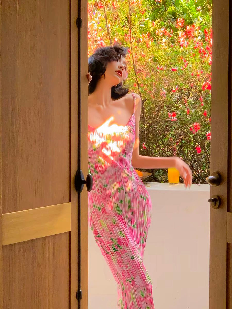 Sexy Spring/Summer Vacation Cherry Blossom Long Bodycon Ruffled Sundress from Island Shop