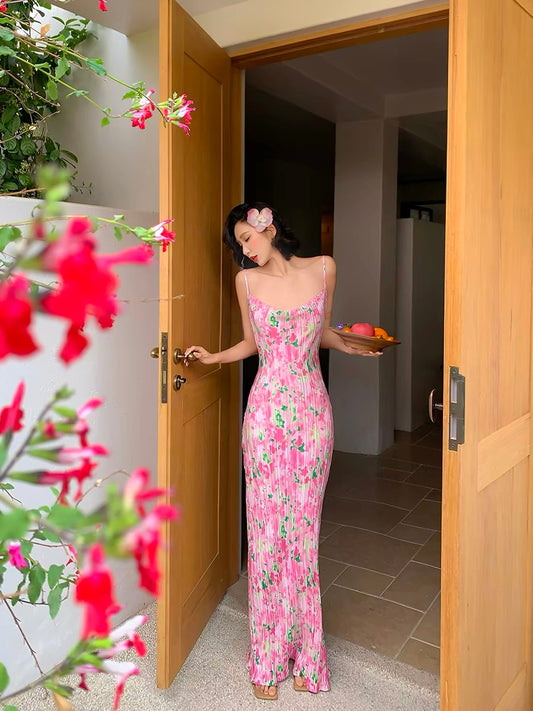 Sexy Spring/Summer Vacation Cherry Blossom Long Bodycon Ruffled Sundress from Island Shop