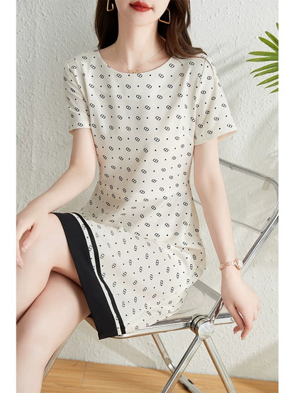 Fashion printed short-sleeved dress for women summer 2024 new French style waist slimming elegant polka dot a-line skirt