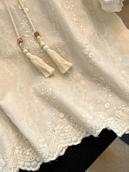 Self-retained model recommendation ~ Shell tassel edge design lace-up short-sleeved blouse for women in summer 2025 French temperament shirt
