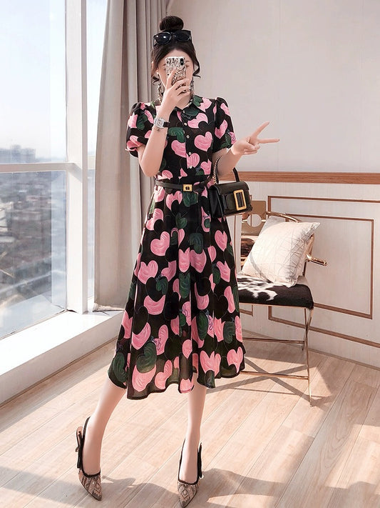 Artistic Skirt Summer Women's 2024 New Spring Clothes Mid-Length Temperament Light Luxury Retro Printed Shirt Dress