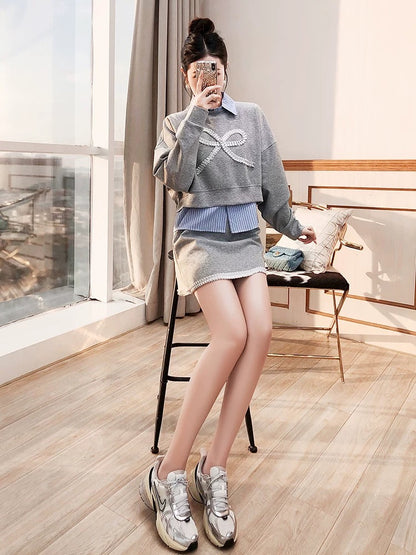 Age-reducing, beautiful, stylish suit skirt, women's 2024 new autumn and winter wear, sweatshirt, short skirt, three-piece college style suit