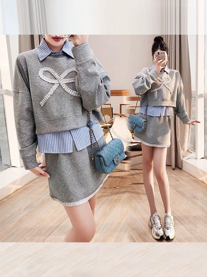 Age-reducing, beautiful, stylish suit skirt, women's 2024 new autumn and winter wear, sweatshirt, short skirt, three-piece college style suit