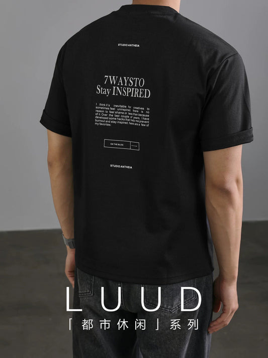 LUUD handsome heavy cleanfit short-sleeved men's summer trendy brand printed tops casual all-match round neck T-shirt