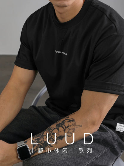 LUUD handsome heavy cleanfit short-sleeved men's summer trendy brand printed tops casual all-match round neck T-shirt