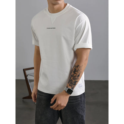LUUD handsome heavy cleanfit short-sleeved men's summer trendy brand printed tops casual all-match round neck T-shirt